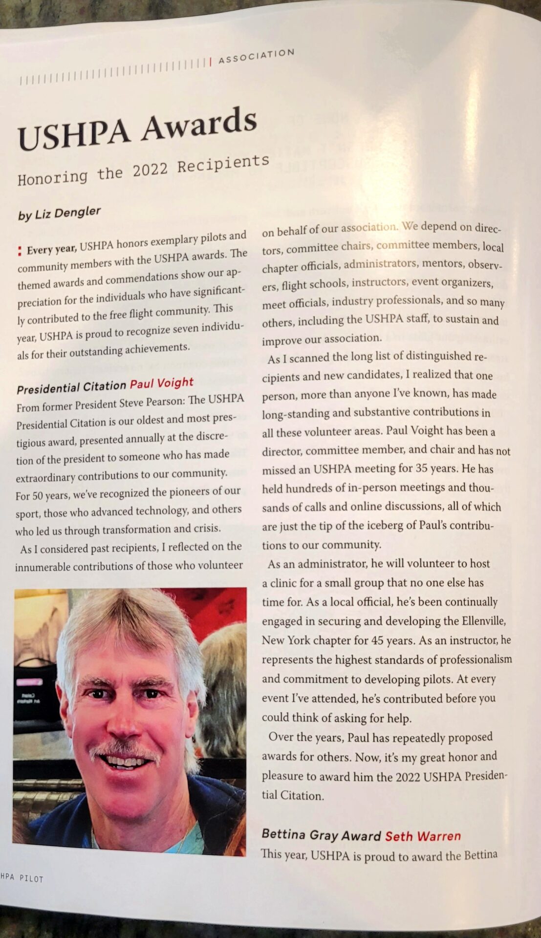 Paul Voight - 2022 USHPAPresidential Citation Award Winner - USHPA PILOT Magazine, spring 2023